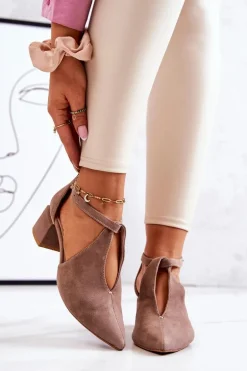 Zamszowe Czółenka Na Obcasie Laura Messi 2309 Beżowe