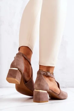 Zamszowe Czółenka Na Obcasie Laura Messi 2309 Beżowe