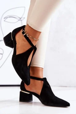 Zamszowe Czółenka Na Obcasie Laura Messi 2309 Czarne