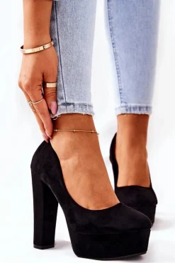 Zamszowe Czółenka Na Platformie Czarne Bemiso