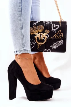 Zamszowe Czółenka Na Platformie Czarne Bemiso