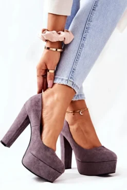 Zamszowe Czółenka Na Platformie Szare Bemiso