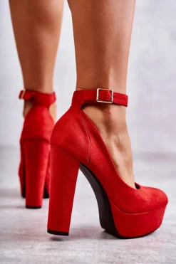 Zamszowe Czółenka Na Platformie Czerwone Rivia