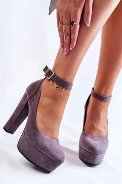 Zamszowe Czółenka Na Platformie Szare Gottie