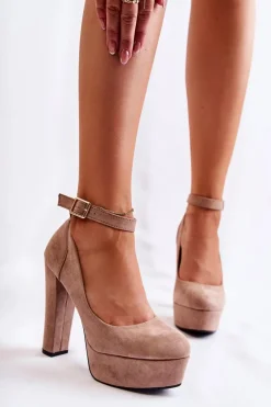 Zamszowe Czółenka Na Platformie Beżowe Gottie