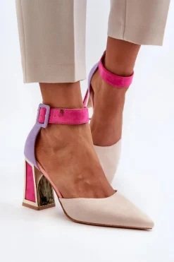 Zamszowe Czółenka Na Słupku Multikolor Lodho