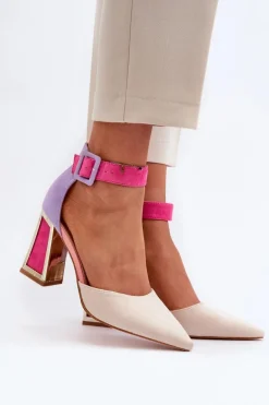 Zamszowe Czółenka Na Słupku Multikolor Lodho