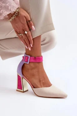 Zamszowe Czółenka Na Słupku Multikolor Lodho