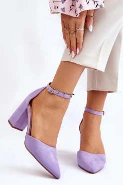 Zamszowe Czółenka Na Słupku Fioletowe Lexie