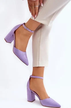 Zamszowe Czółenka Na Słupku Fioletowe Lexie
