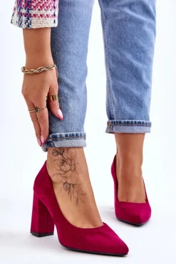 Zamszowe Czółenka Na Słupku Sergio Leone PB216 Fuksja