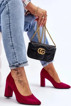 Zamszowe Czółenka Na Słupku Sergio Leone PB216 Fuksja