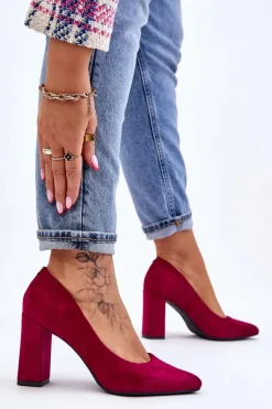 Zamszowe Czółenka Na Słupku Sergio Leone PB216 Fuksja