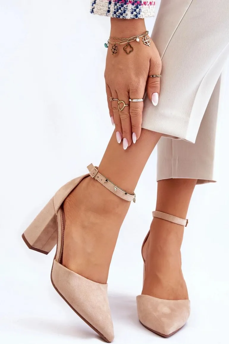 Zamszowe Czółenka Na Słupku Beżowe Lexie