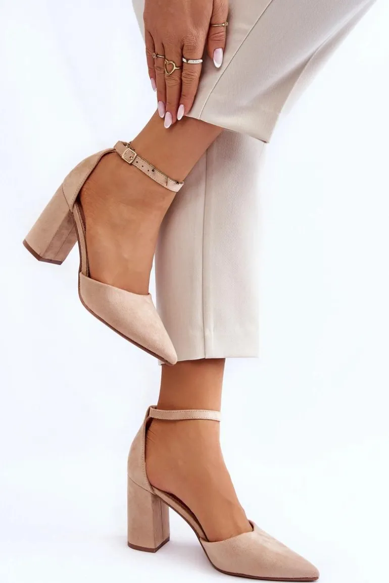 Zamszowe Czółenka Na Słupku Beżowe Lexie