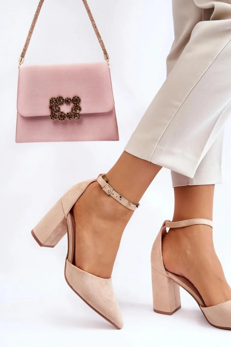 Zamszowe Czółenka Na Słupku Beżowe Lexie