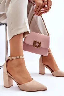 Zamszowe Czółenka Na Słupku Beżowe Lexie