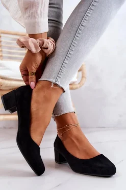 Zamszowe Czółenka Na Słupku Sergio Leone PB291 Czarne