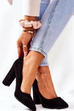 Zamszowe Czółenka Na Słupku Czarne Valoris