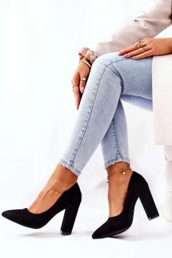 Zamszowe Czółenka Na Słupku Czarne Valoris