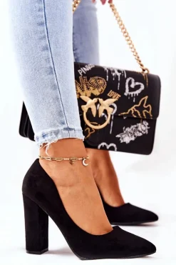 Zamszowe Czółenka Na Słupku Czarne Valoris