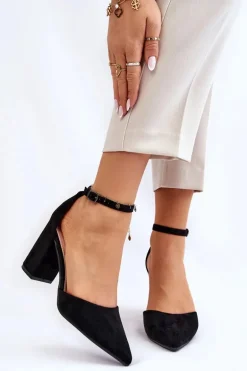 Zamszowe Czółenka Na Słupku Czarne Lexie