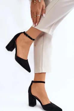 Zamszowe Czółenka Na Słupku Czarne Lexie