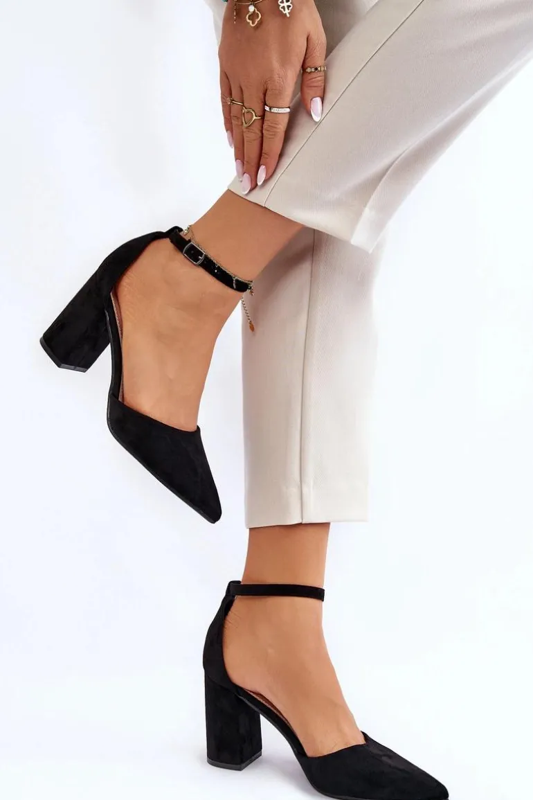 Zamszowe Czółenka Na Słupku Czarne Lexie