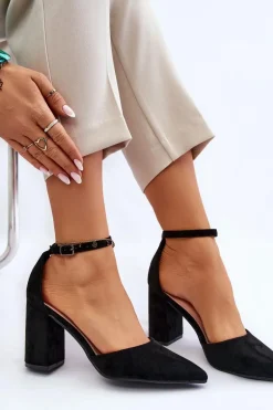 Zamszowe Czółenka Na Słupku Czarne Lexie