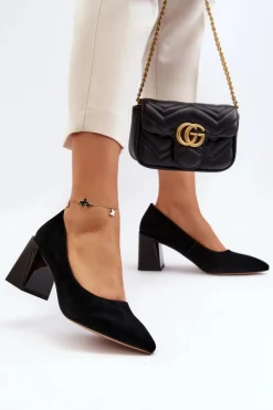 Zamszowe Czółenka Na Słupku Czarne Alessyndra