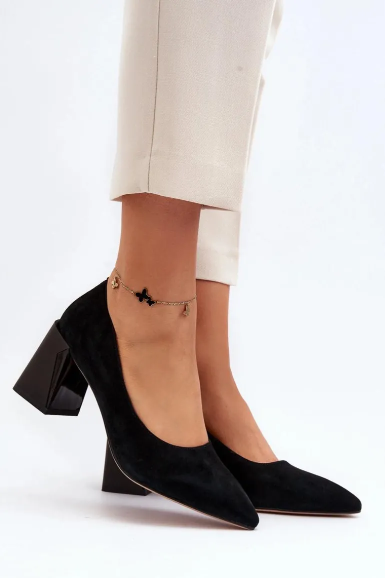 Zamszowe Czółenka Na Słupku Czarne Alessyndra