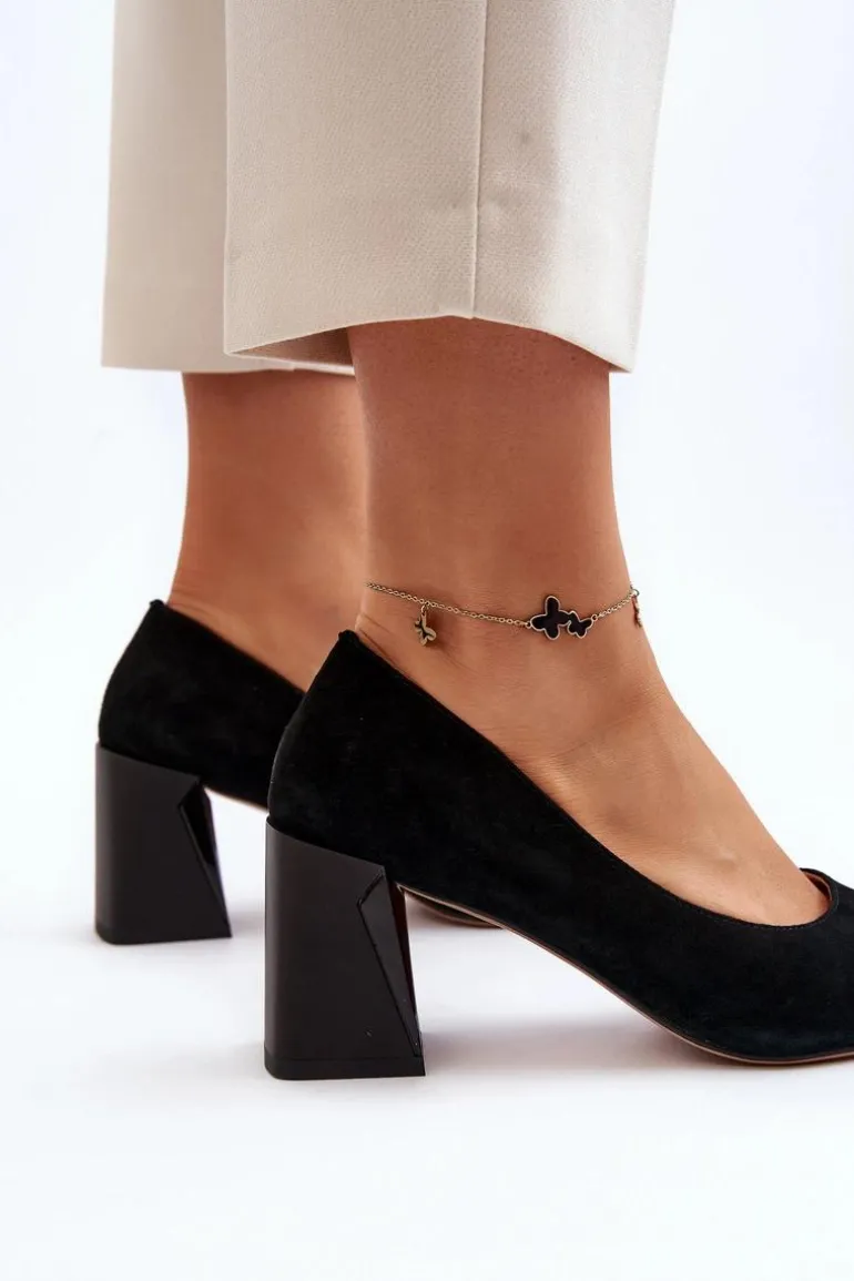 Zamszowe Czółenka Na Słupku Czarne Alessyndra