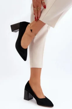 Zamszowe Czółenka Na Słupku Czarne Alessyndra