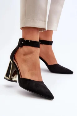 Zamszowe Czółenka Na Słupku Czarne Lodho