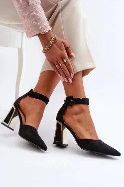 Zamszowe Czółenka Na Słupku Czarne Lodho