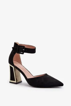 Zamszowe Czółenka Na Słupku Czarne Lodho