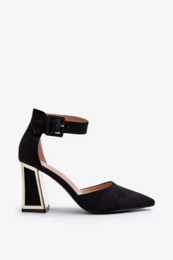 Zamszowe Czółenka Na Słupku Czarne Lodho