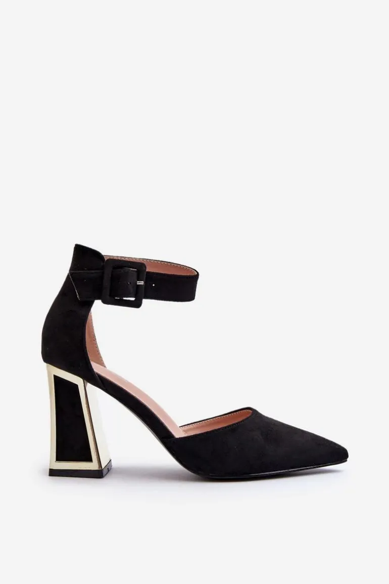 Zamszowe Czółenka Na Słupku Czarne Lodho