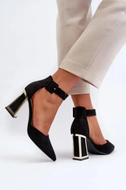 Zamszowe Czółenka Na Słupku Czarne Lodho