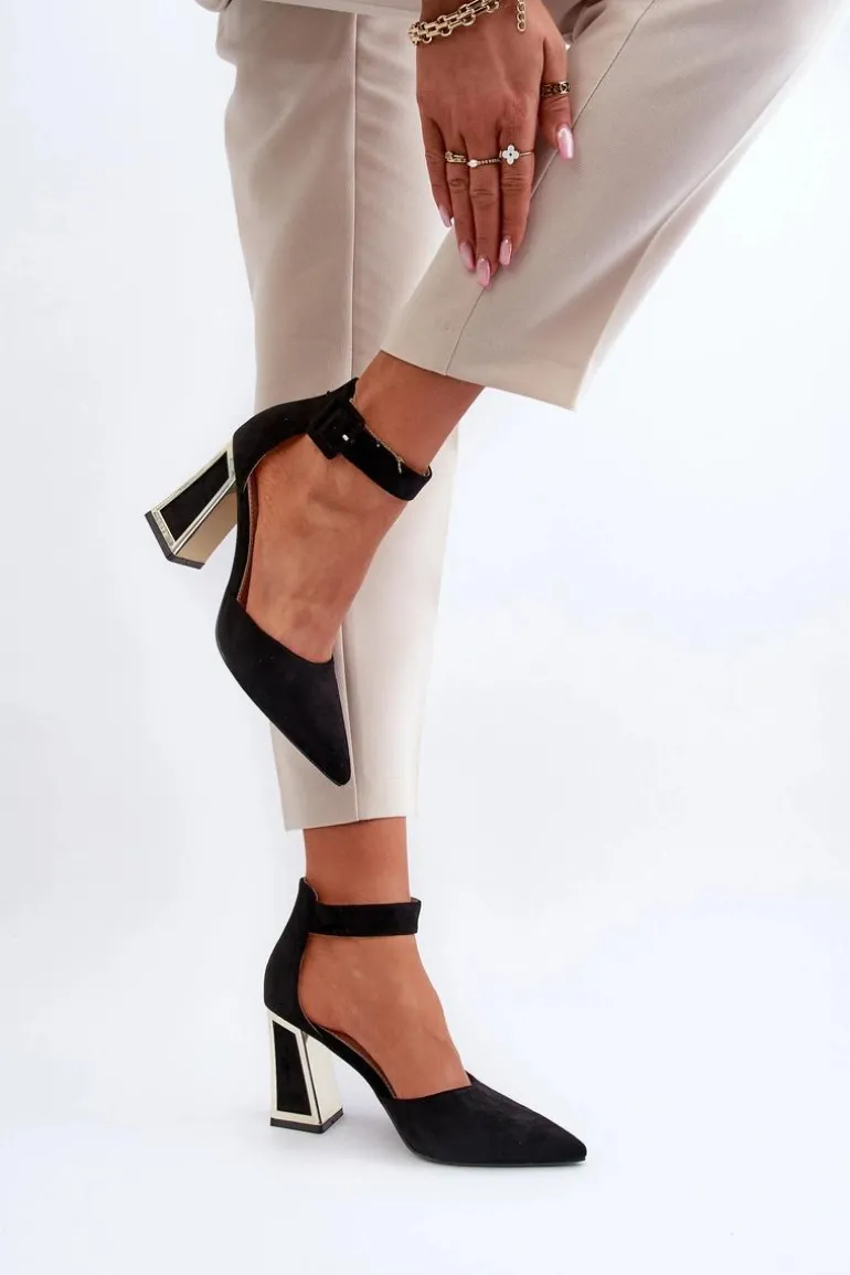 Zamszowe Czółenka Na Słupku Czarne Lodho