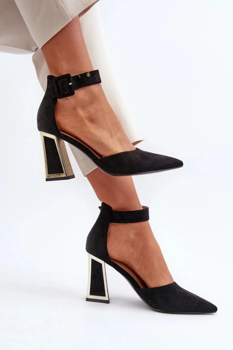 Zamszowe Czółenka Na Słupku Czarne Lodho