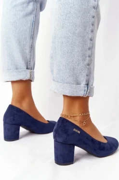 Zamszowe Czółenka Na Słupku Sergio Leone PB178 Granatowe