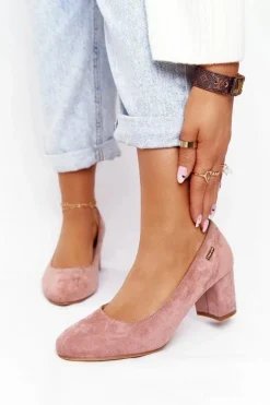 Zamszowe Czółenka Na Słupku Sergio Leone PB178 Różowe