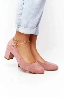 Zamszowe Czółenka Na Słupku Sergio Leone PB178 Różowe