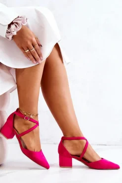 Zamszowe Czółenka Na Słupku W Szpic Fuksja Shelley