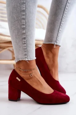 Zamszowe Czółenka Na Słupku Sergio Leone PB178 Bordowe