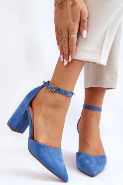 Zamszowe Czółenka Na Słupku Niebieskie Lexie