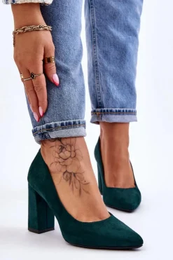 Zamszowe Czółenka Na Słupku Sergio Leone PB216 Zielone