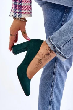 Zamszowe Czółenka Na Słupku Sergio Leone PB216 Zielone