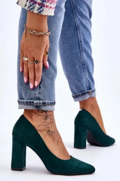 Zamszowe Czółenka Na Słupku Sergio Leone PB216 Zielone